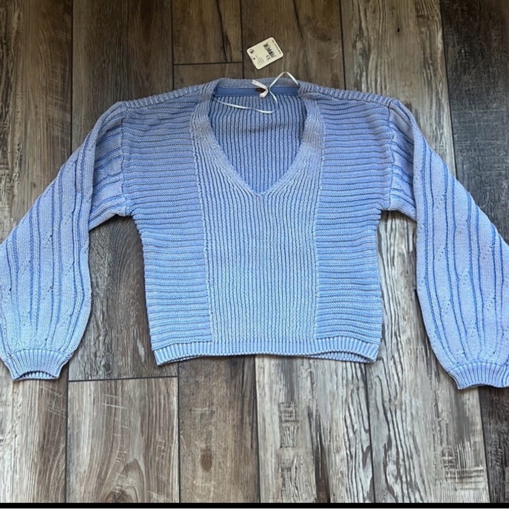 NWT Free People When It Rains V Neck Sweater Cornflower Blue XS - Picture 6 of 10